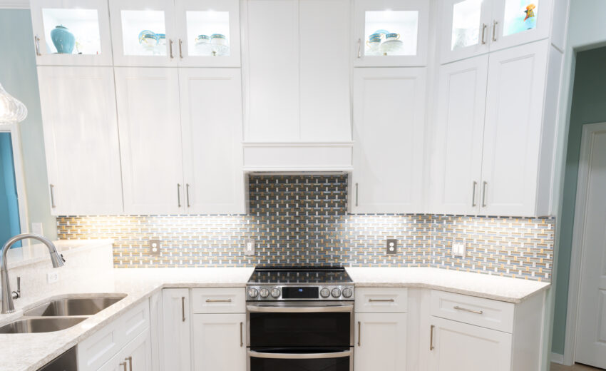 White Shaker Cabinet Kitchen Range Wall
