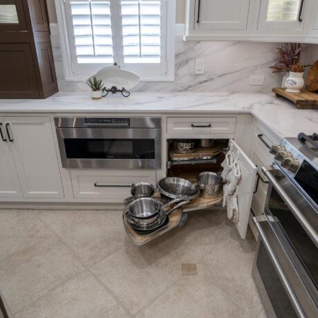Inset Custom Cabinets in Kitchen with Blind Corner Swingout