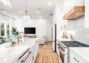 galley view of white shaker kitchen