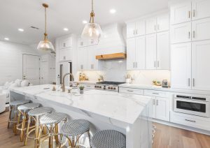 Overview of white shaker kitchen cabinets